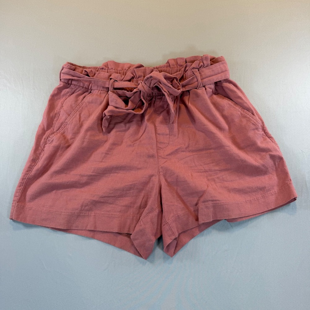 Old Navy Womens Pink Linen Blend Paperbag‎ Waist Tie Shorts Size 8 High Rise